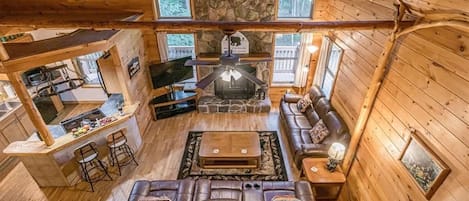 Smart TV, fireplace, DVD player, foosball