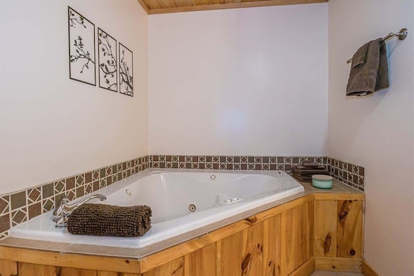 Combined shower/bathtub, hair dryer, towels, shampoo