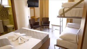 Laptop workspace, free WiFi, bed sheets