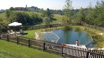 Udendørs pool, parasoller, liggestole