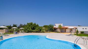 Outdoor pool, sun loungers