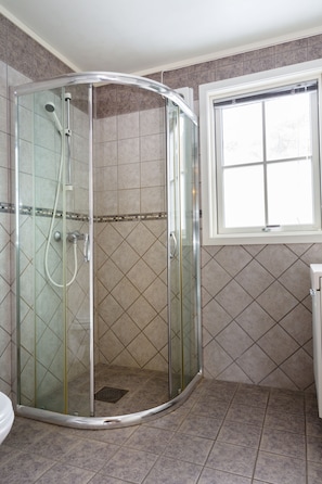 Shower, free toiletries, hair dryer
