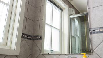 Shower, free toiletries, hair dryer