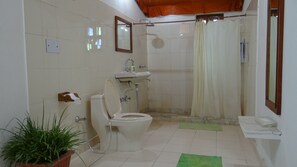 Deluxe Cottage, 1 King Bed, Accessible | Bathroom | Shower, slippers, towels