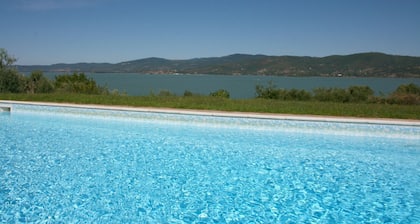 Charming stone villa situated on the top of a hill with breathtaking views of Lake Trasimeno, not fa