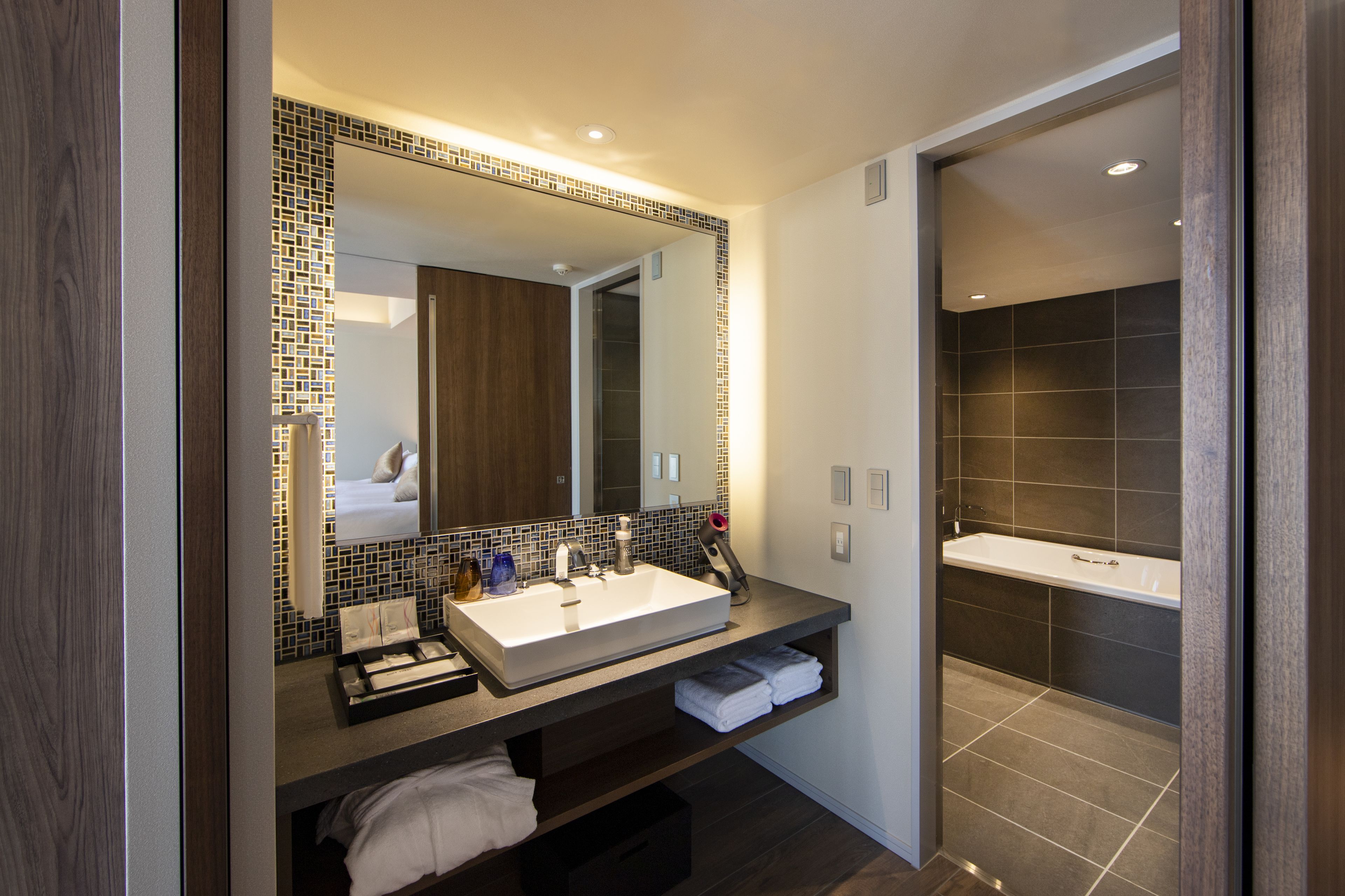 free toiletries, hair dryer, slippers, electronic bidet