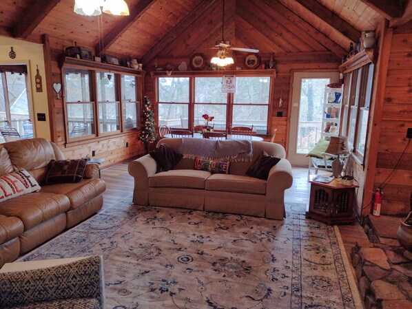 Smart TV, fireplace, DVD player, books