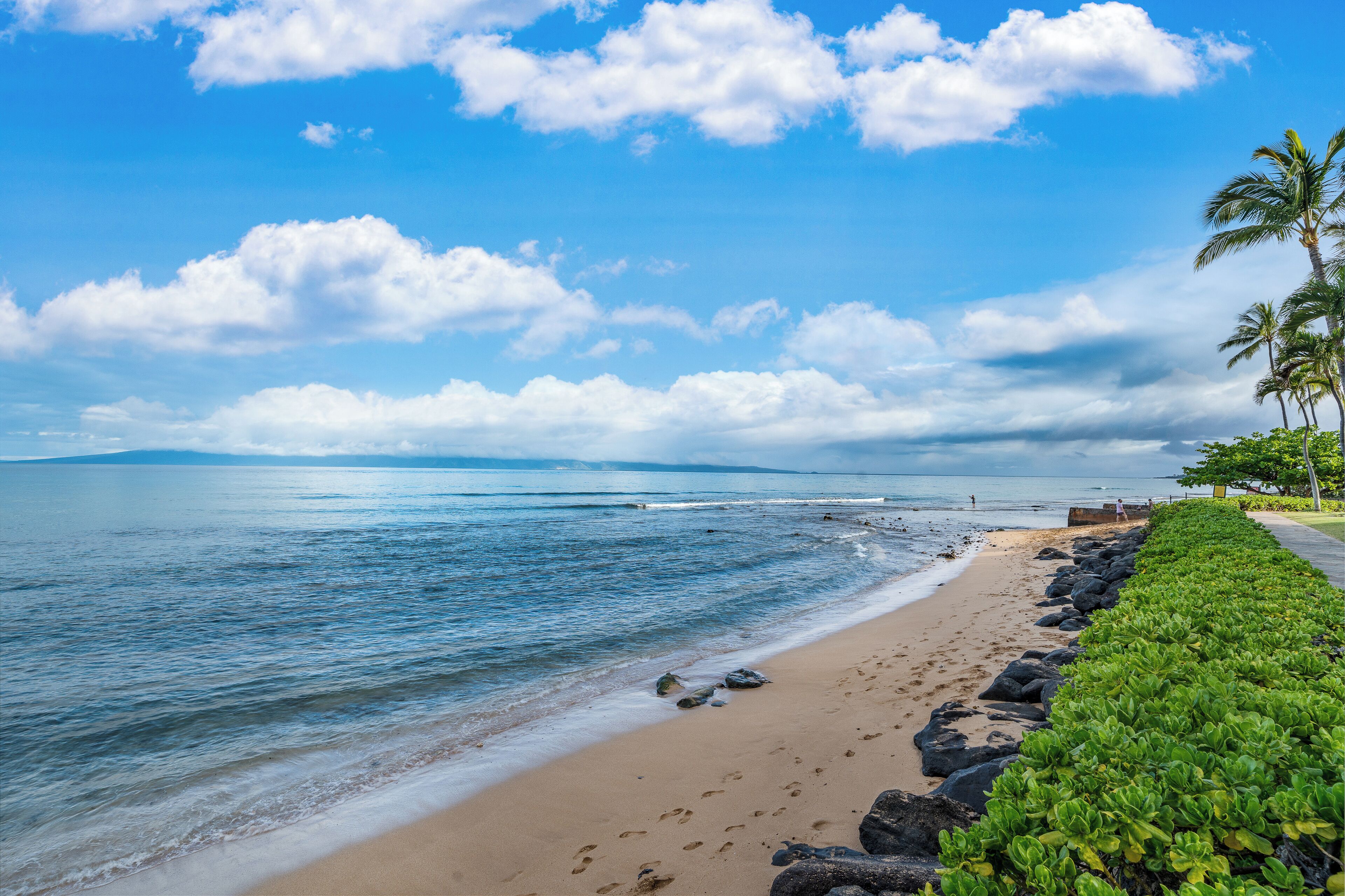 On the beach, sun loungers, beach towels