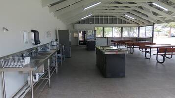 Fridge, microwave, stovetop, electric kettle