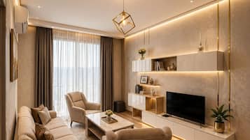 Luxury Apartment, 2 Bedrooms, Mountain View | Living area | Flat-screen TV