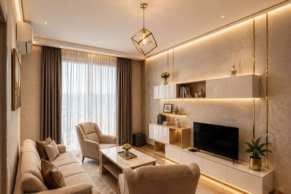 Luxury Apartment, 2 Bedrooms, Mountain View | Living area | Flat-screen TV