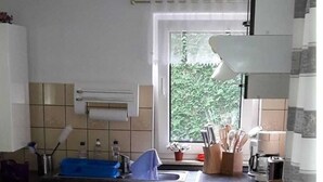 Una cocina compacta con un lavamanos, armarios y una ventana.