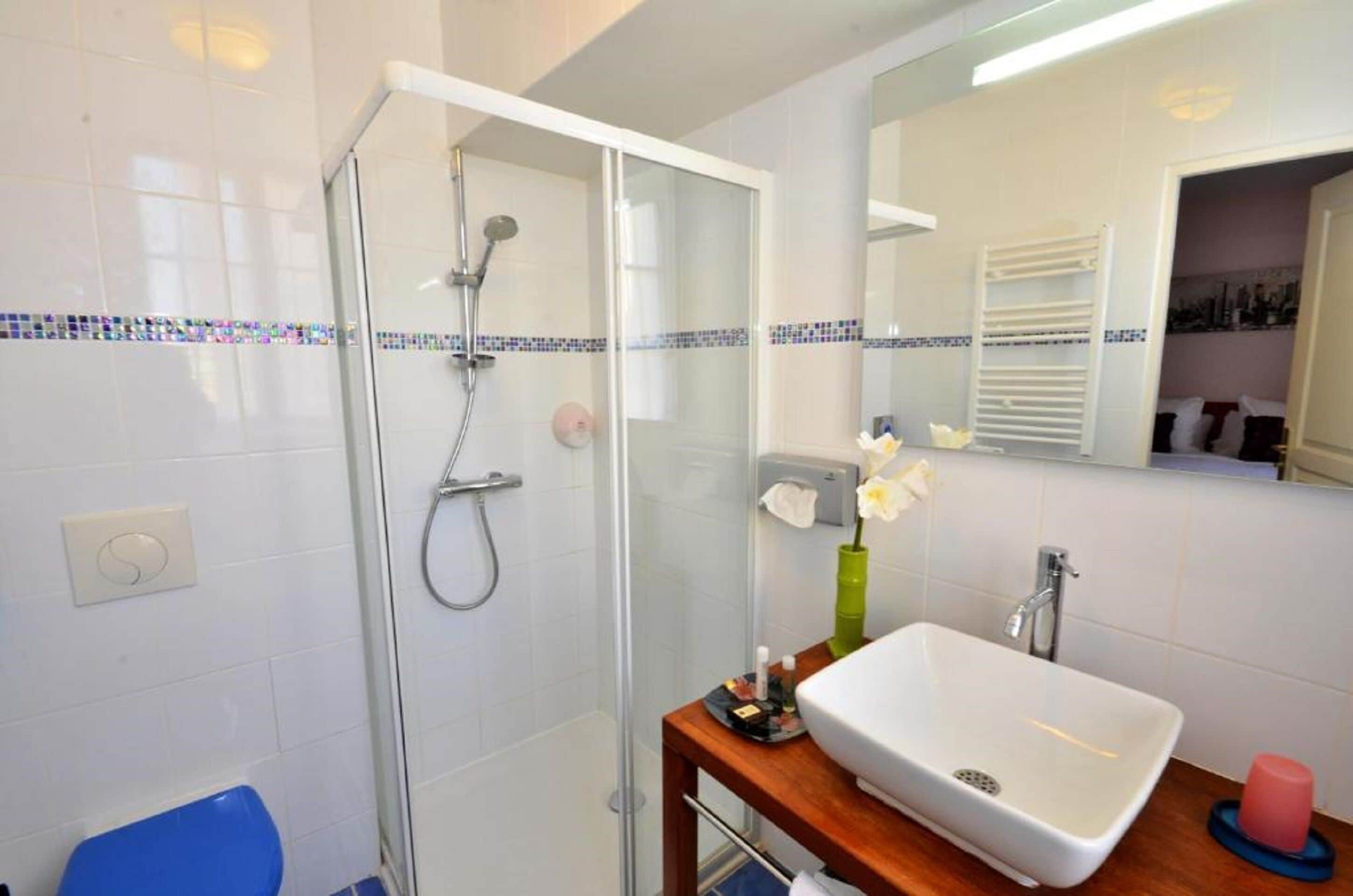 shower, rainfall showerhead, free toiletries, hair dryer
