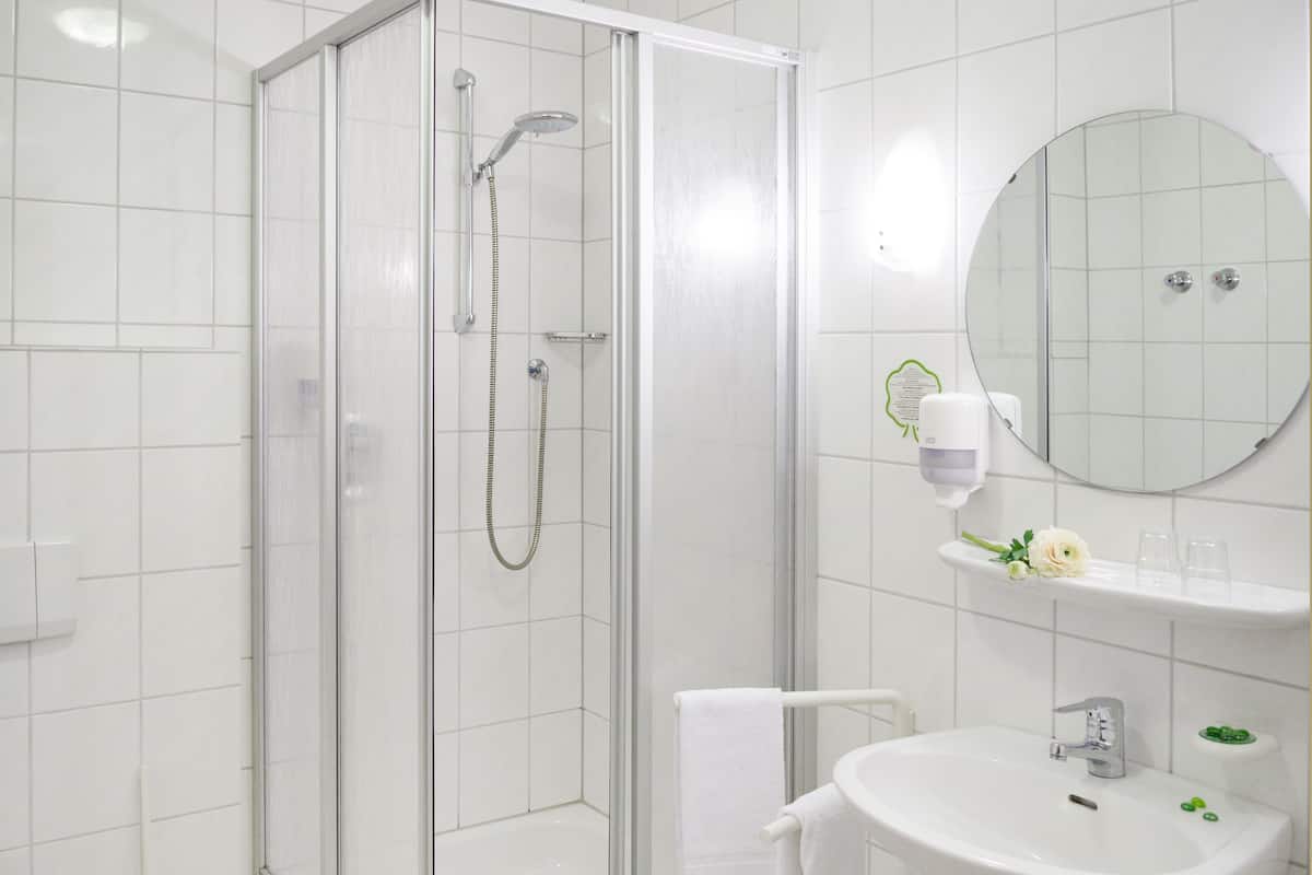 shower, free toiletries, hair dryer, towels