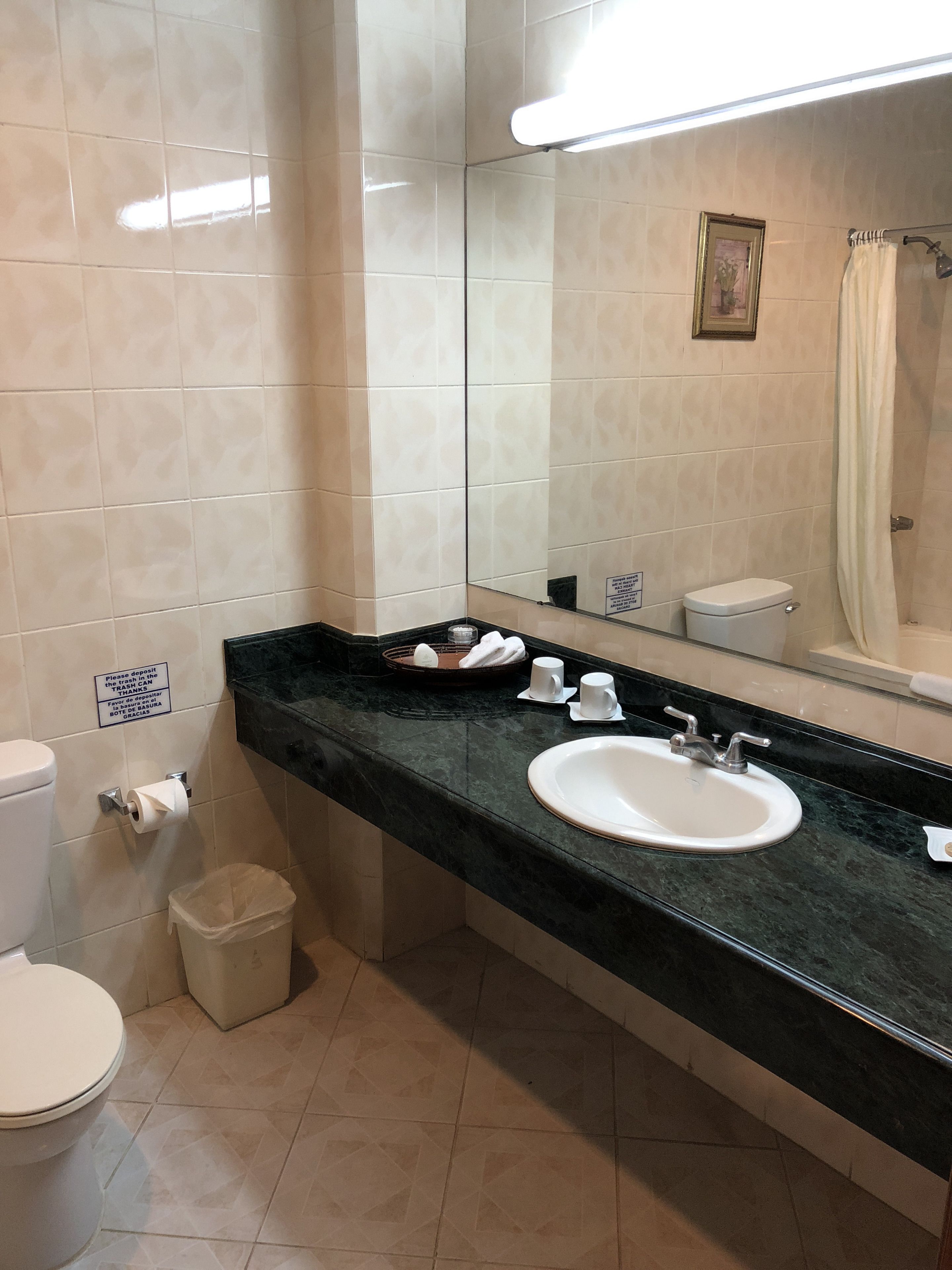 combined shower/bathtub, deep-soaking bathtub, free toiletries