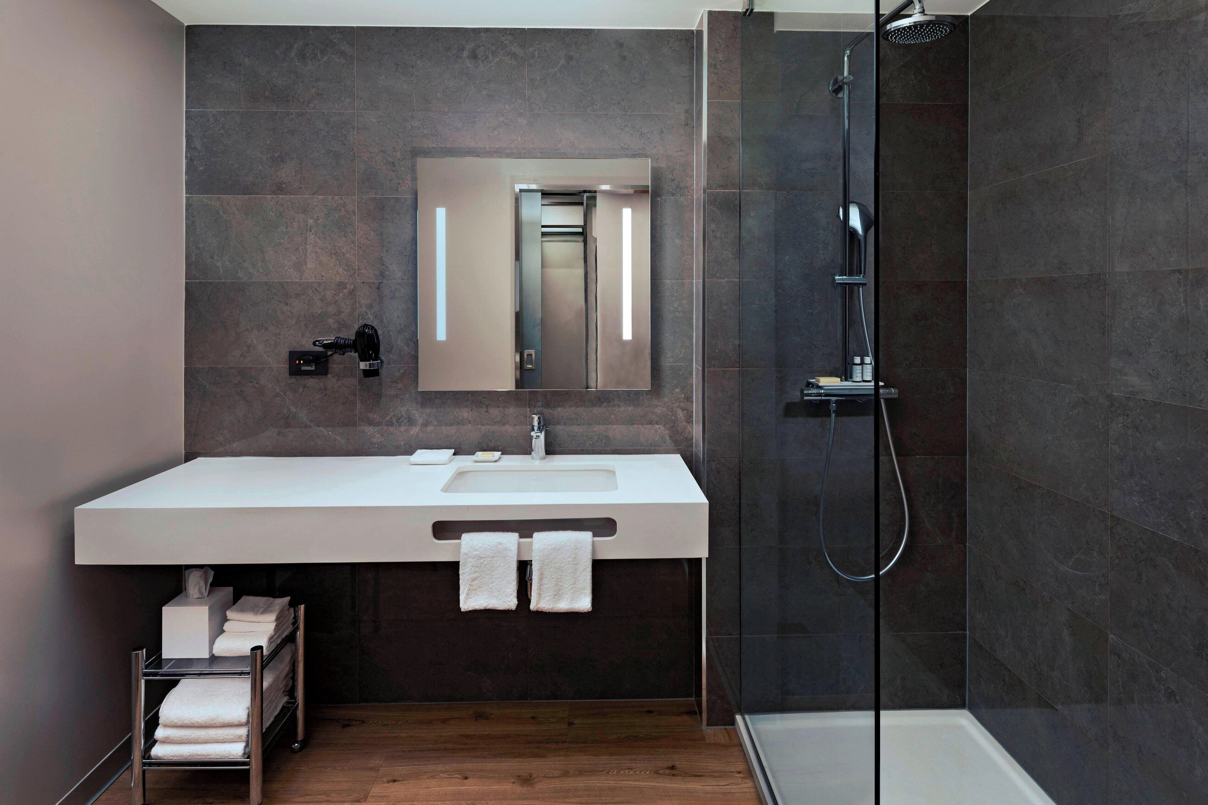 shower, free toiletries, hair dryer, bathrobes