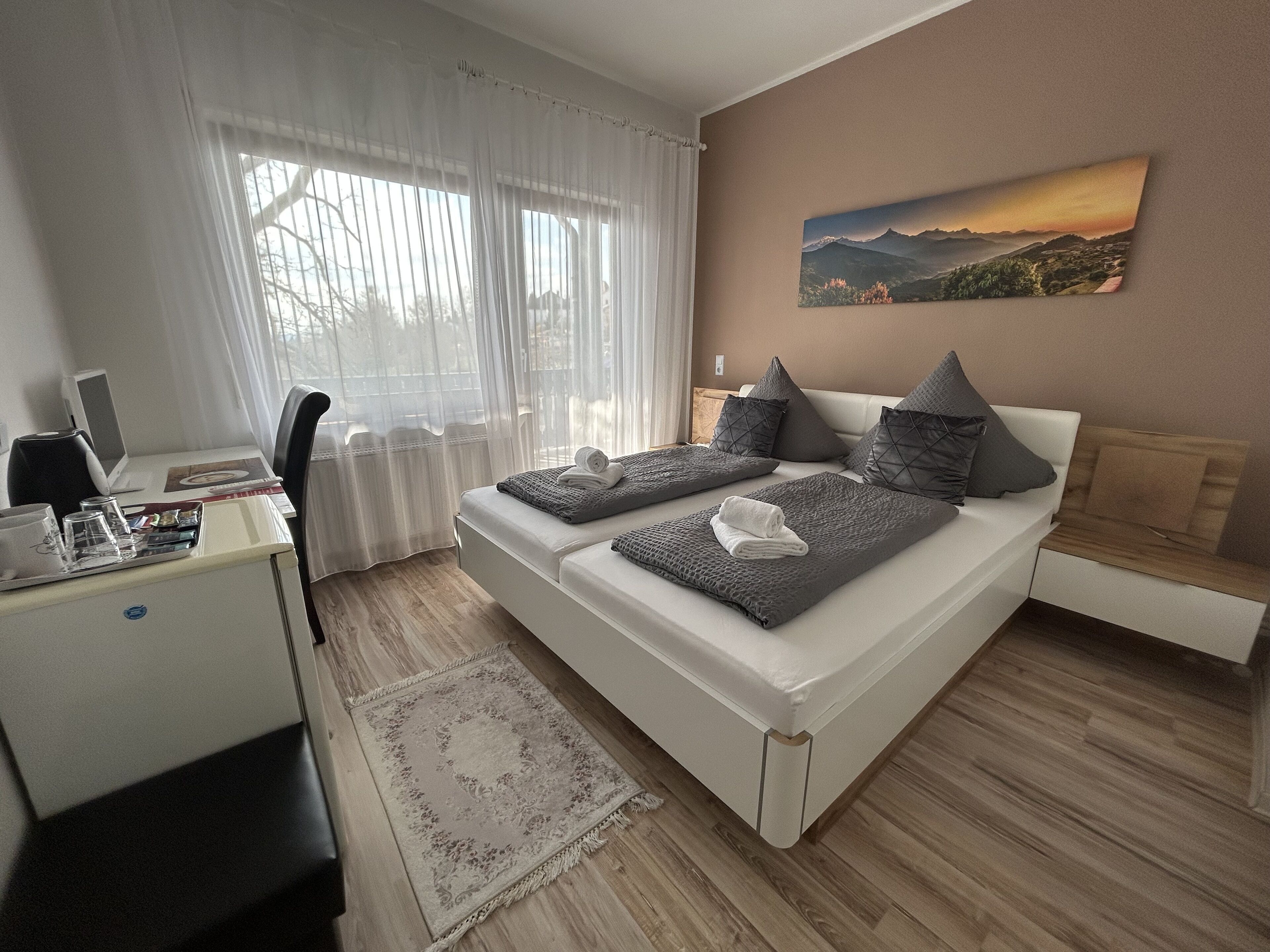 Desk, free WiFi, bed sheets