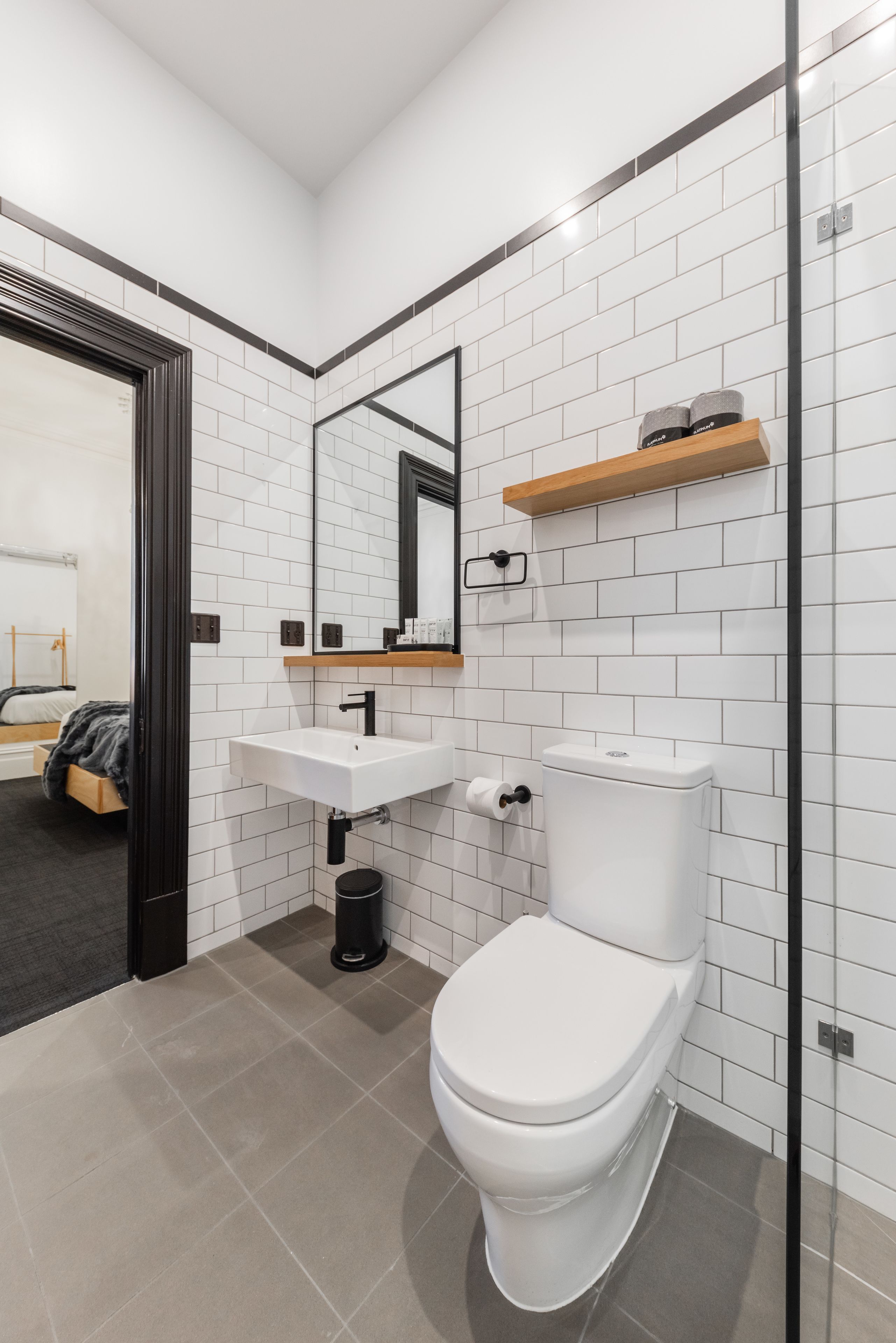 standard studio | bathroom | shower, hair dryer, towels