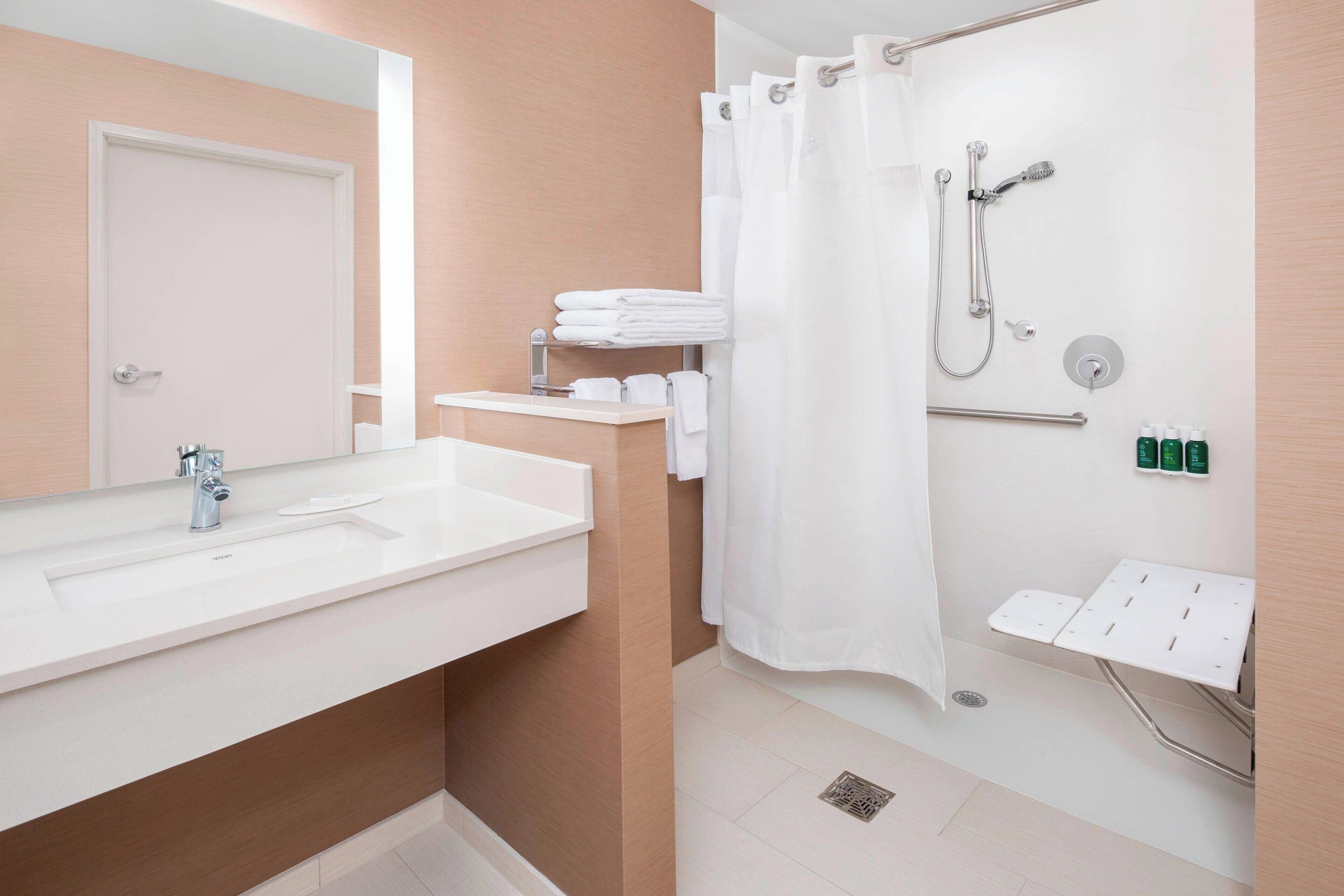 free toiletries, hair dryer, towels