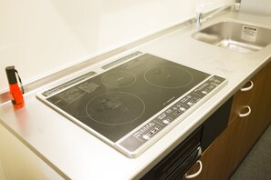 A kitchen with a built-in induction cooktop, a sink, and a dishwasher.