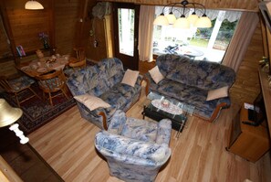 Fernseher, Kamin, DVD-Player, Bücher