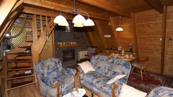 Fernseher, Kamin, DVD-Player, Bücher