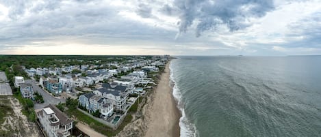 On the beach, sun-loungers, beach towels