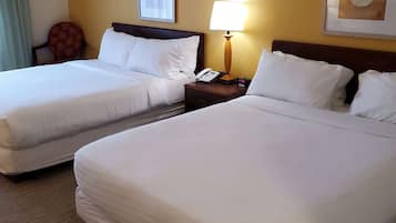 Premium bedding, down comforters, desk, blackout drapes