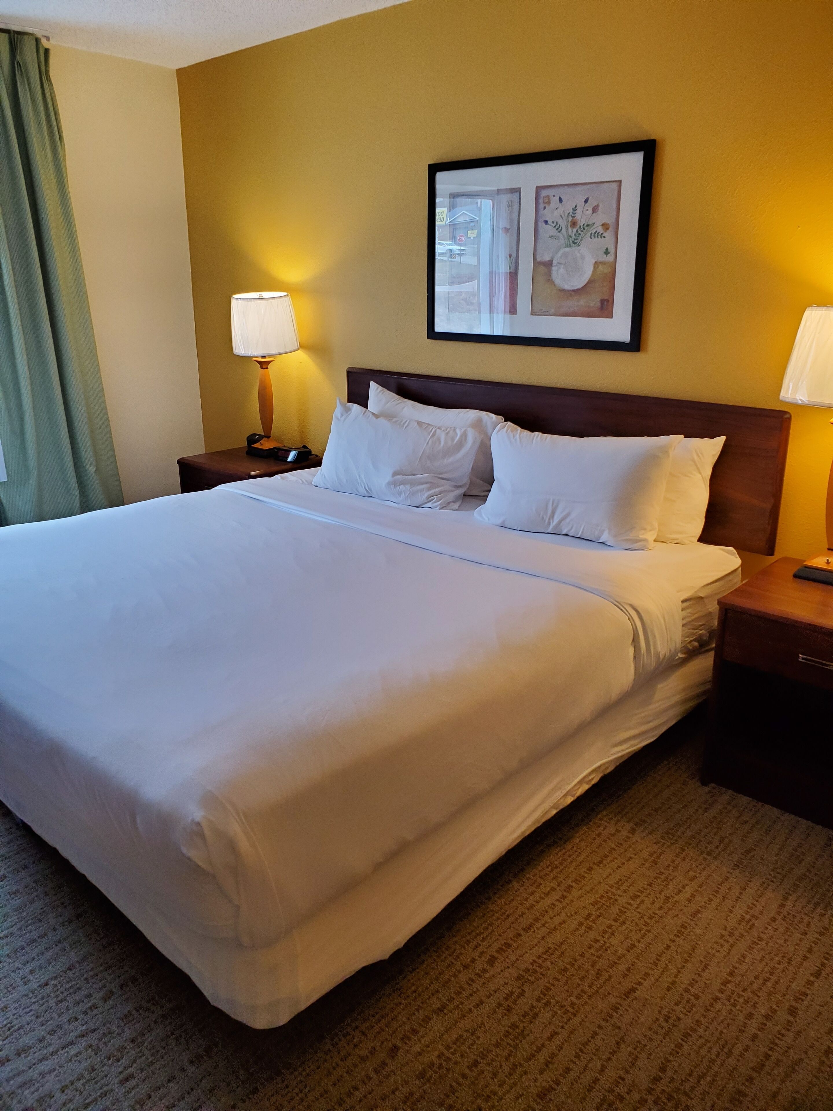 Premium bedding, down comforters, desk, blackout drapes