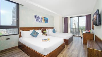 Premier-værelse til 4 personer - balkon - havudsigt (Twin) | 1 soveværelse, minibar, skrivebord, lydisolering