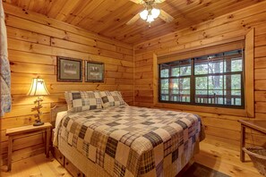 2 bedrooms, iron/ironing board, internet, bed sheets - Dog-friendly cabin in the woods with Gas fireplace & two decks (Ellijay)
