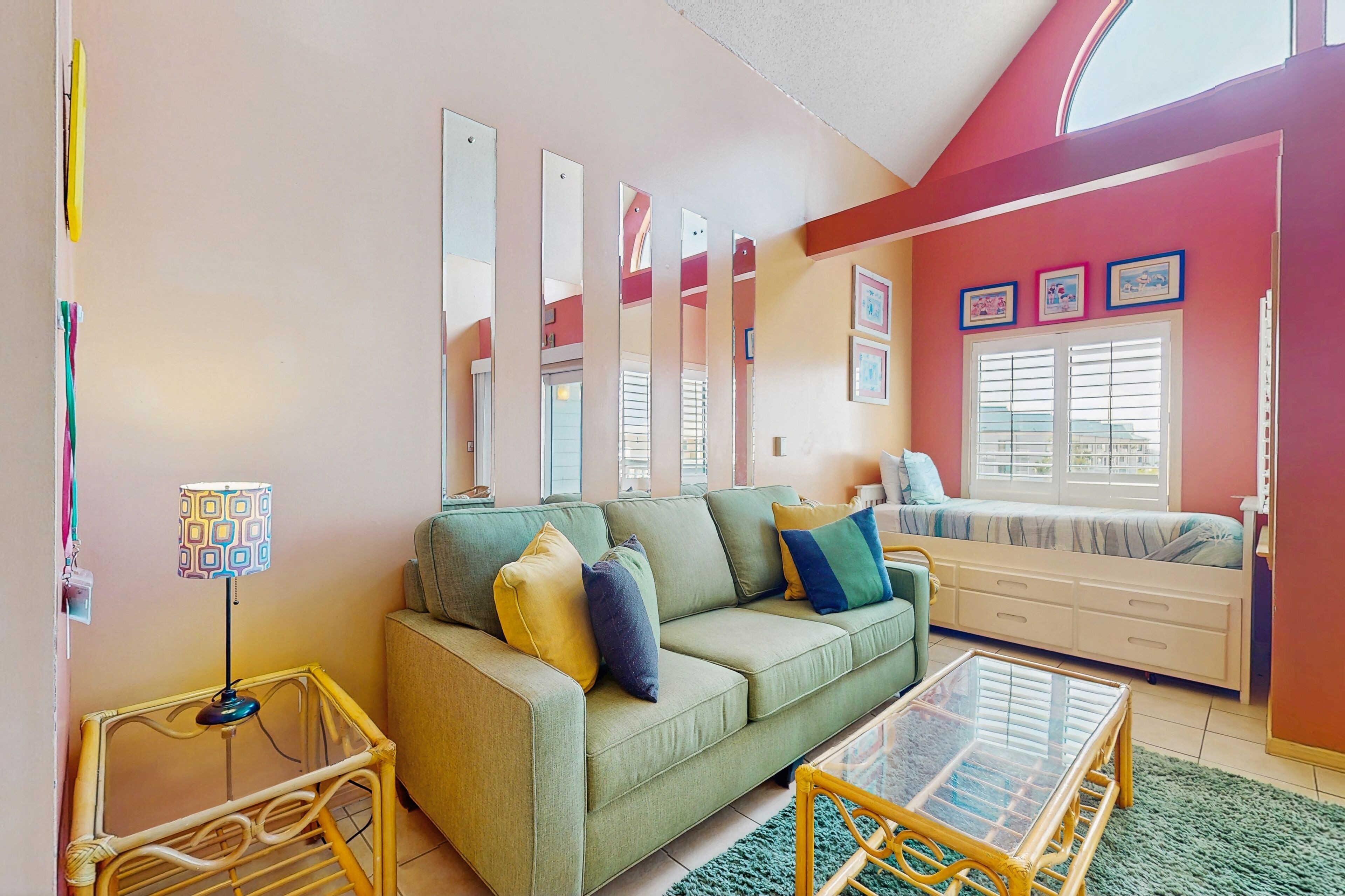 TV, DVD player, books, stereo