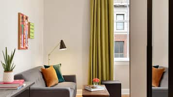 Premium bedding, pillowtop beds, desk, laptop workspace