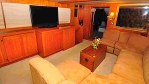 Deluxe Cabin | Living area | Flat-screen TV, DVD player
