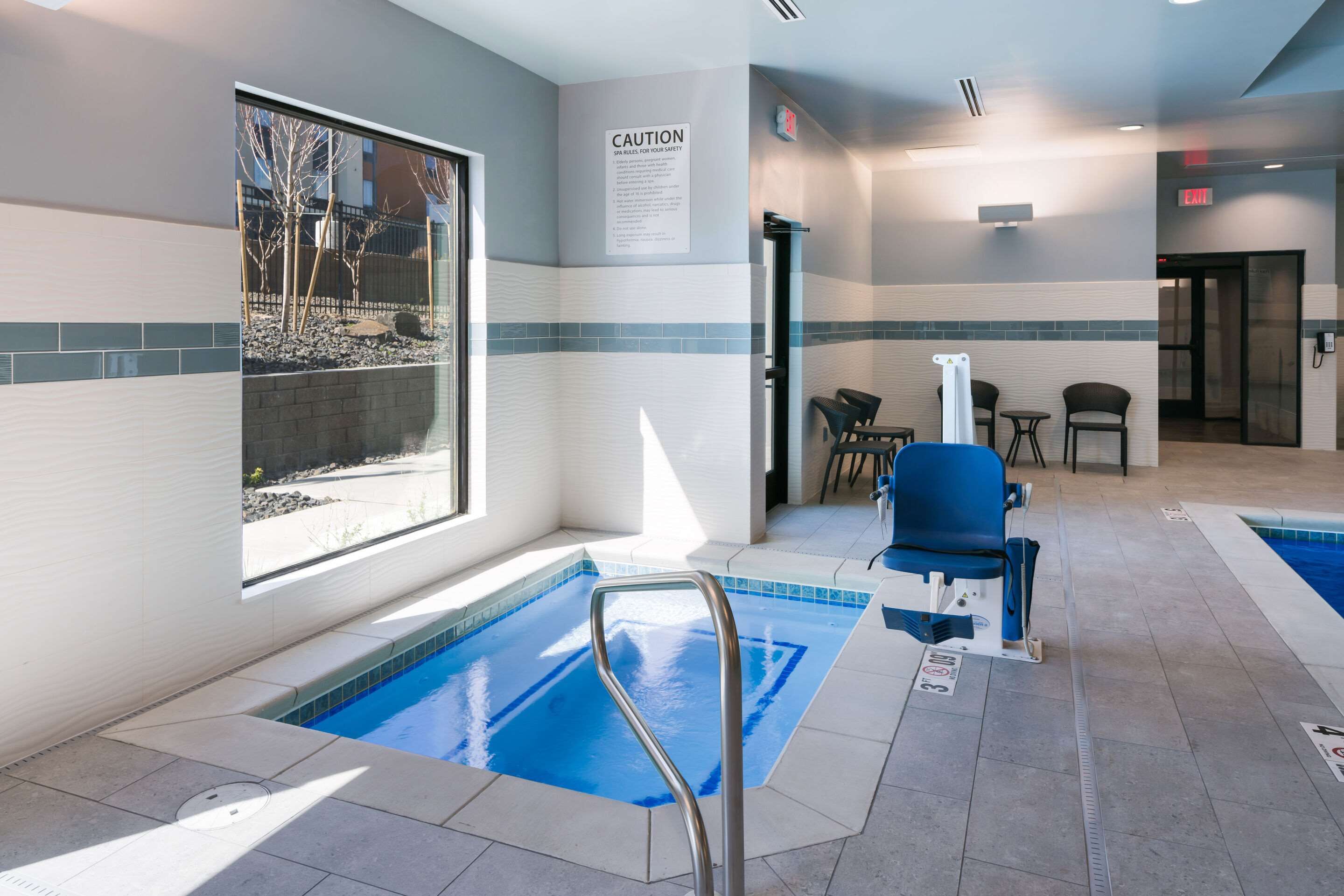 indoor pool, pool loungers