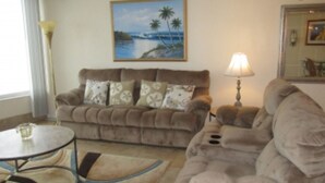 Room | Living area | TV - 2 BR 2 BA - Traffic Free Beach - 402 Shores Club (Daytona Beach Shores)