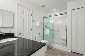 Bathtub, hair dryer, towels