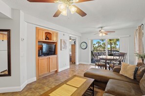 TV, DVD player, stereo