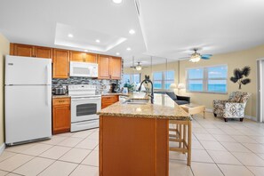 Fridge, microwave, oven, stovetop - 🌅 Gulf Front Condo — Gulf Strand Resort, St. Pete Beach (St Pete Beach)