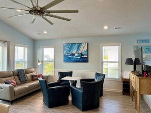 Smart TV, DVD player, books, video library