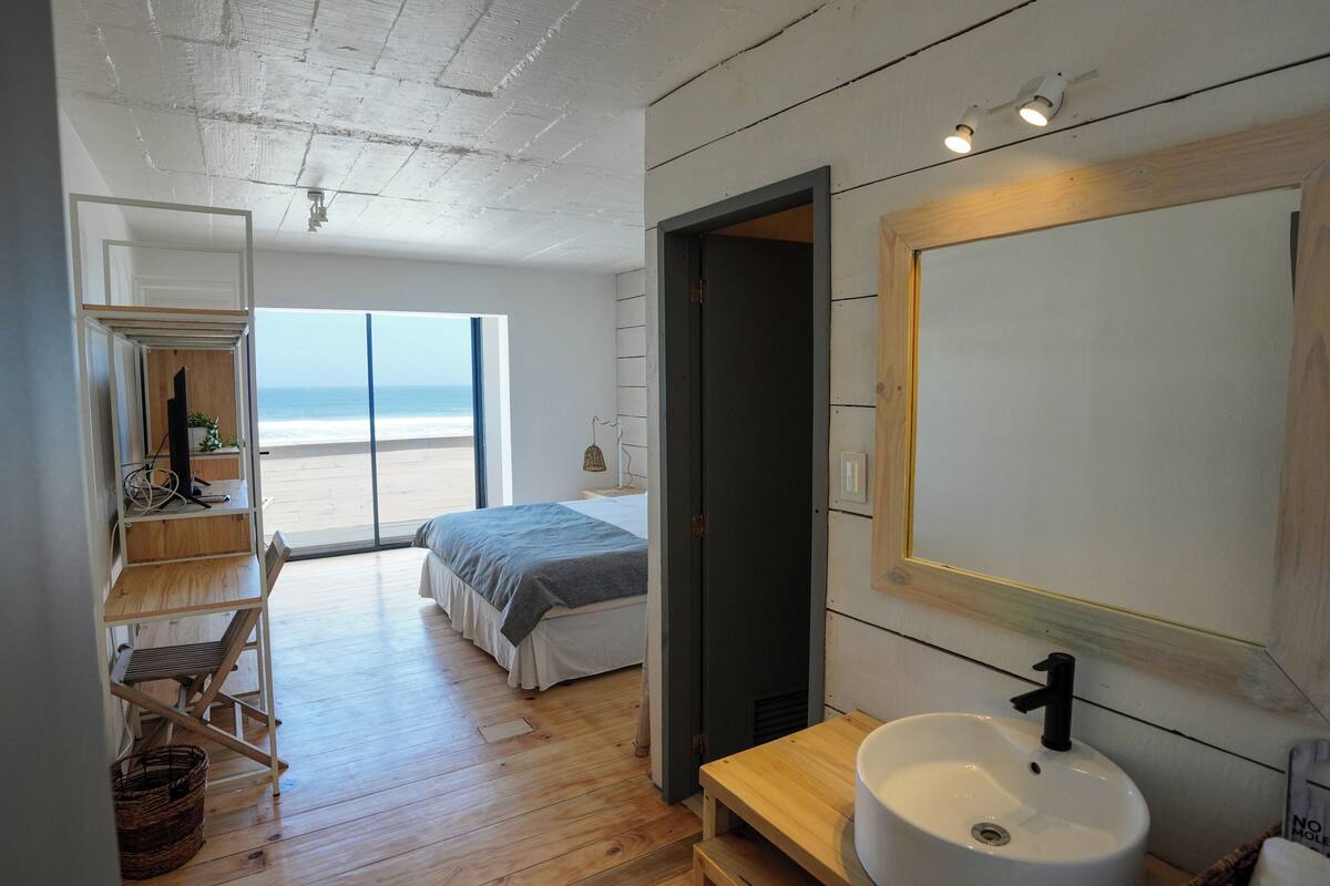 individually decorated, desk, laptop workspace, blackout curtains