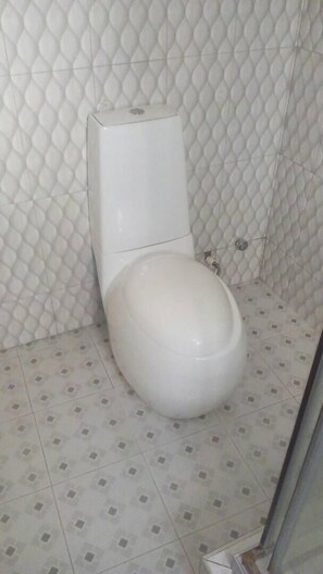 Shower, rainfall showerhead, free toiletries, towels
