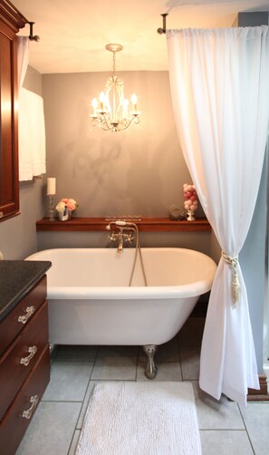 Hair dryer, towels, shampoo