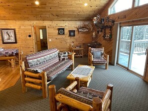 TV, fireplace, books