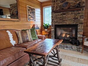 Smart TV, caminetto, libri