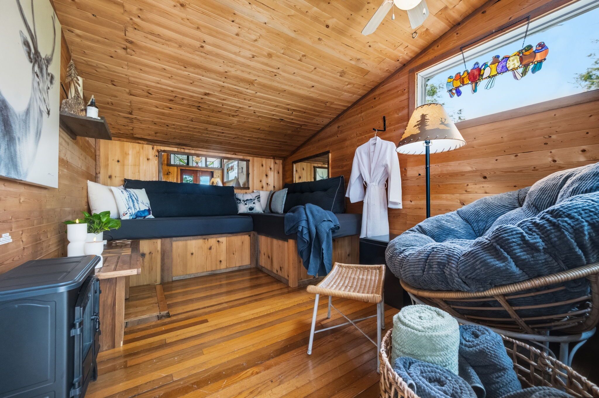 TV connectée, cheminée, livres