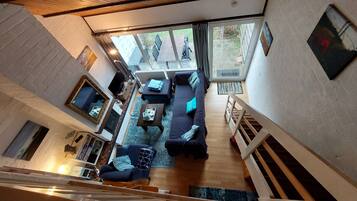 Televisión, chimenea, tenis de mesa y libros