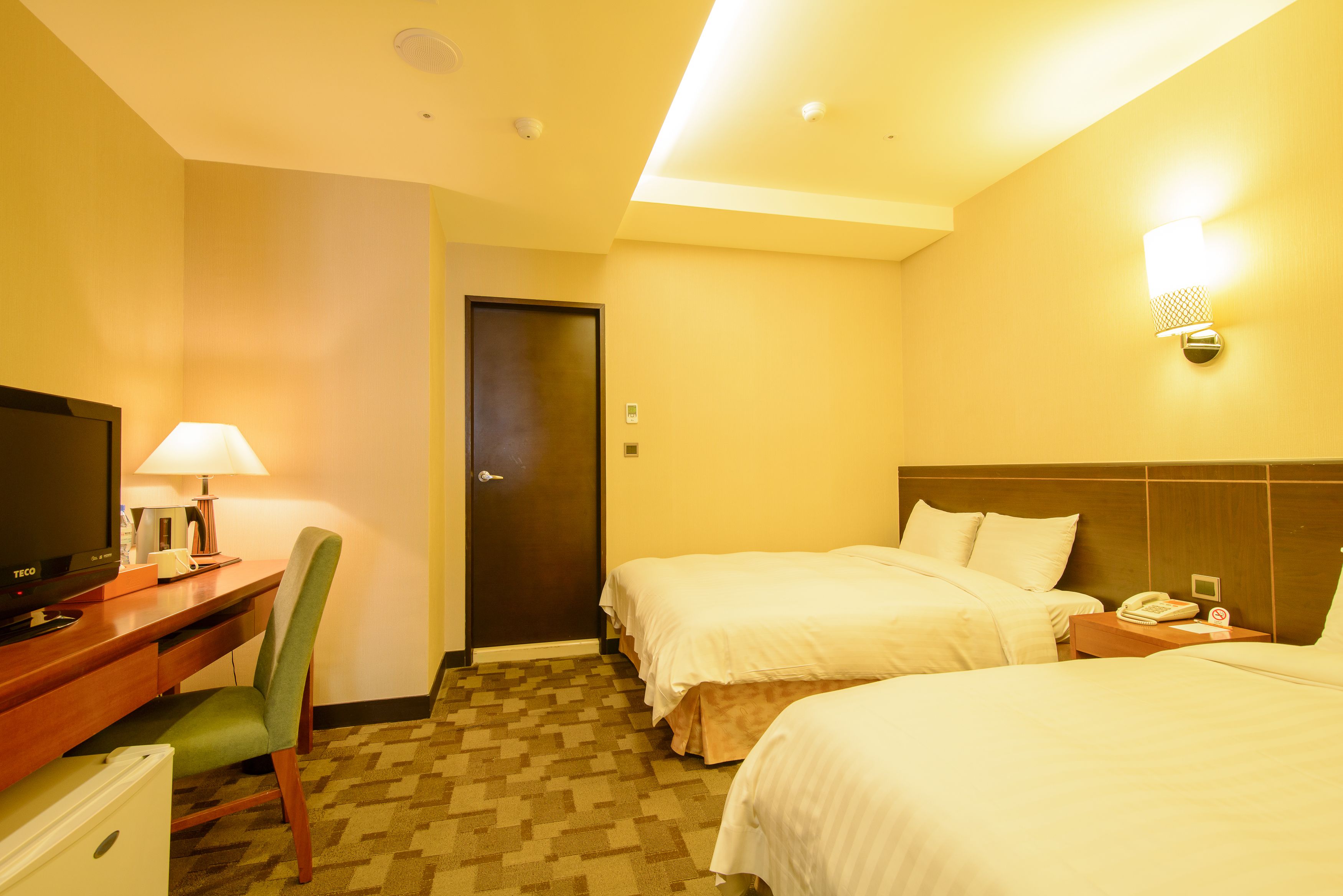 down duvets, desk, blackout curtains, iron/ironing board