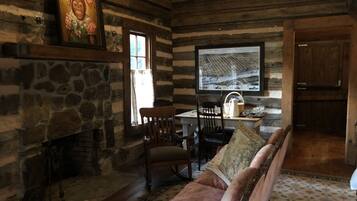 TV, fireplace, DVD player, books