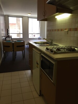 Fridge, microwave, stovetop, toaster